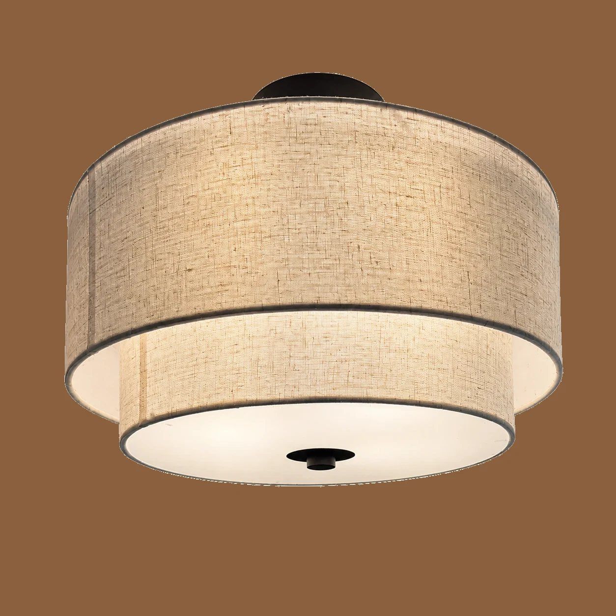 Two-Tier Linen Drum Ceiling Light by Maker unrecorded
