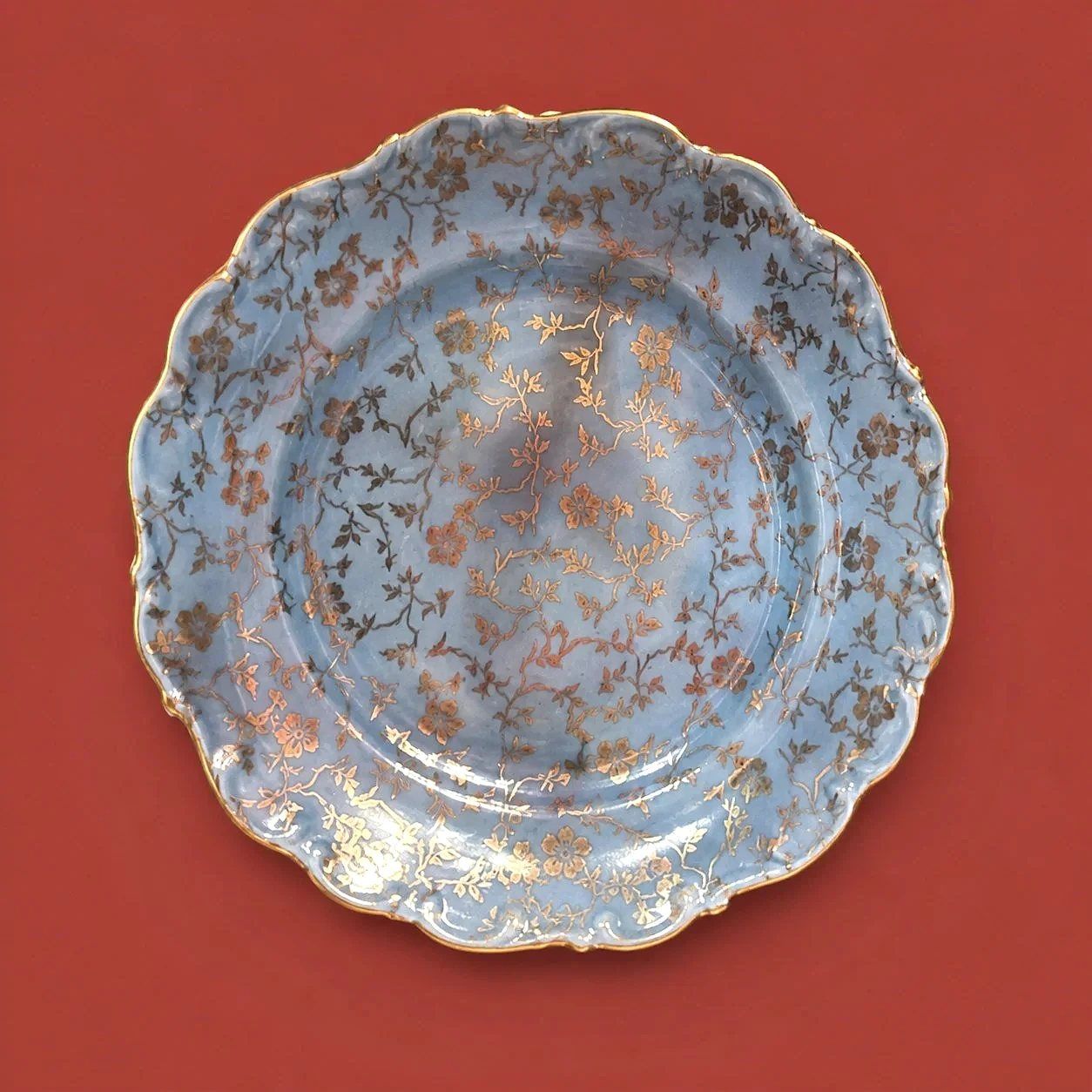 Blue Floral Porcelain Plate by Maker unrecorded