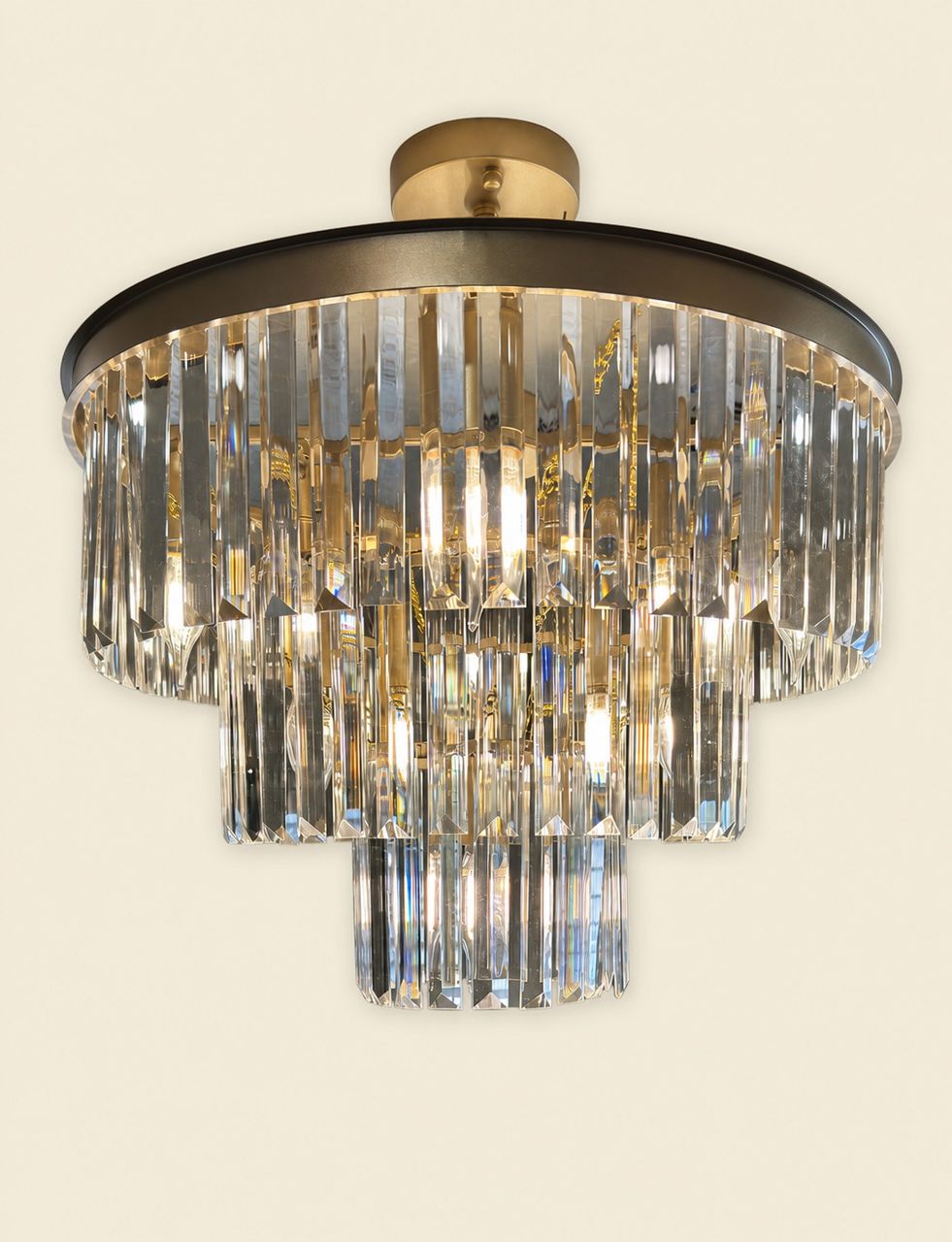 Tiered Prismatic-Glass Ceiling Fixture by Maker unrecorded