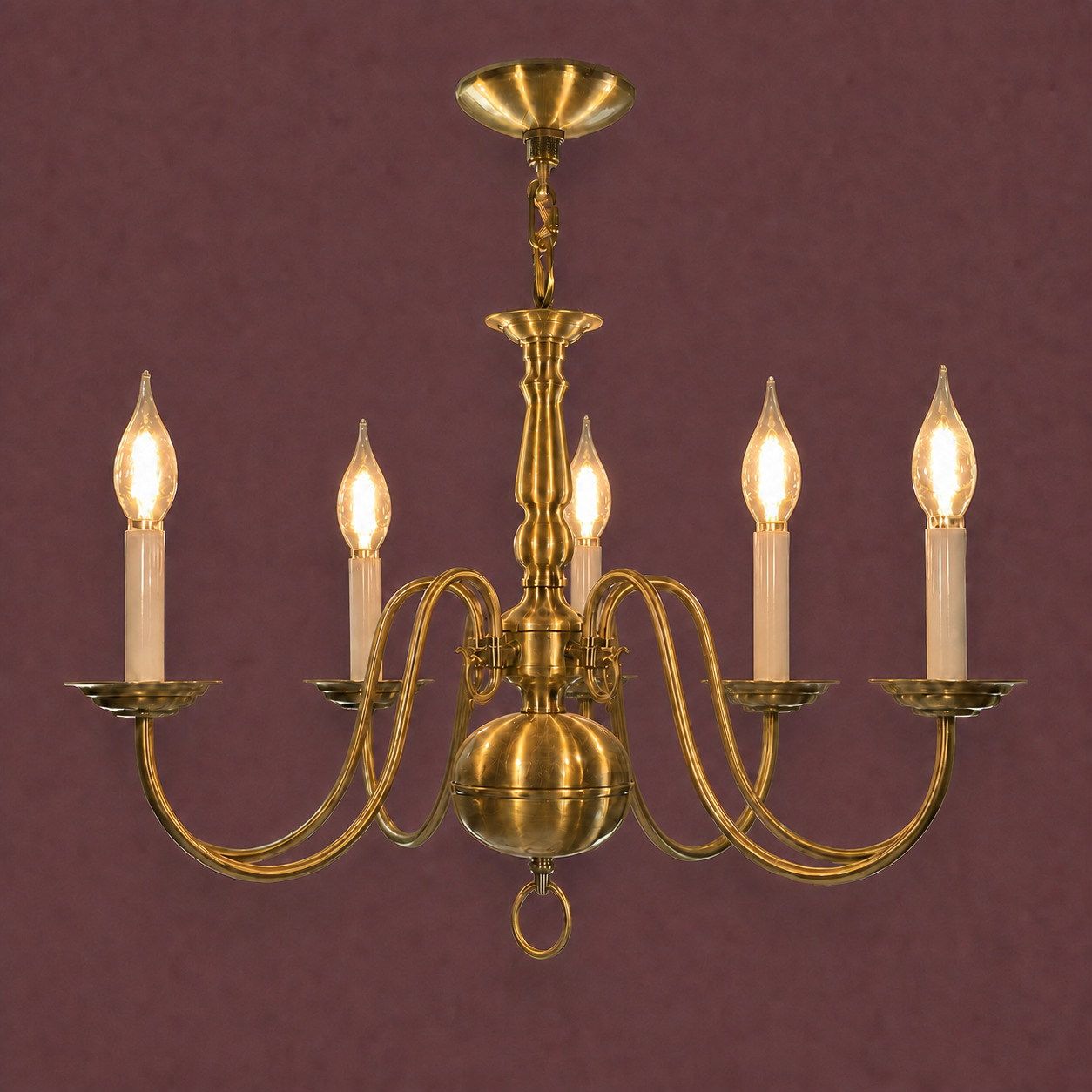 Brass Candle-Arm Chandelier by Maker unrecorded
