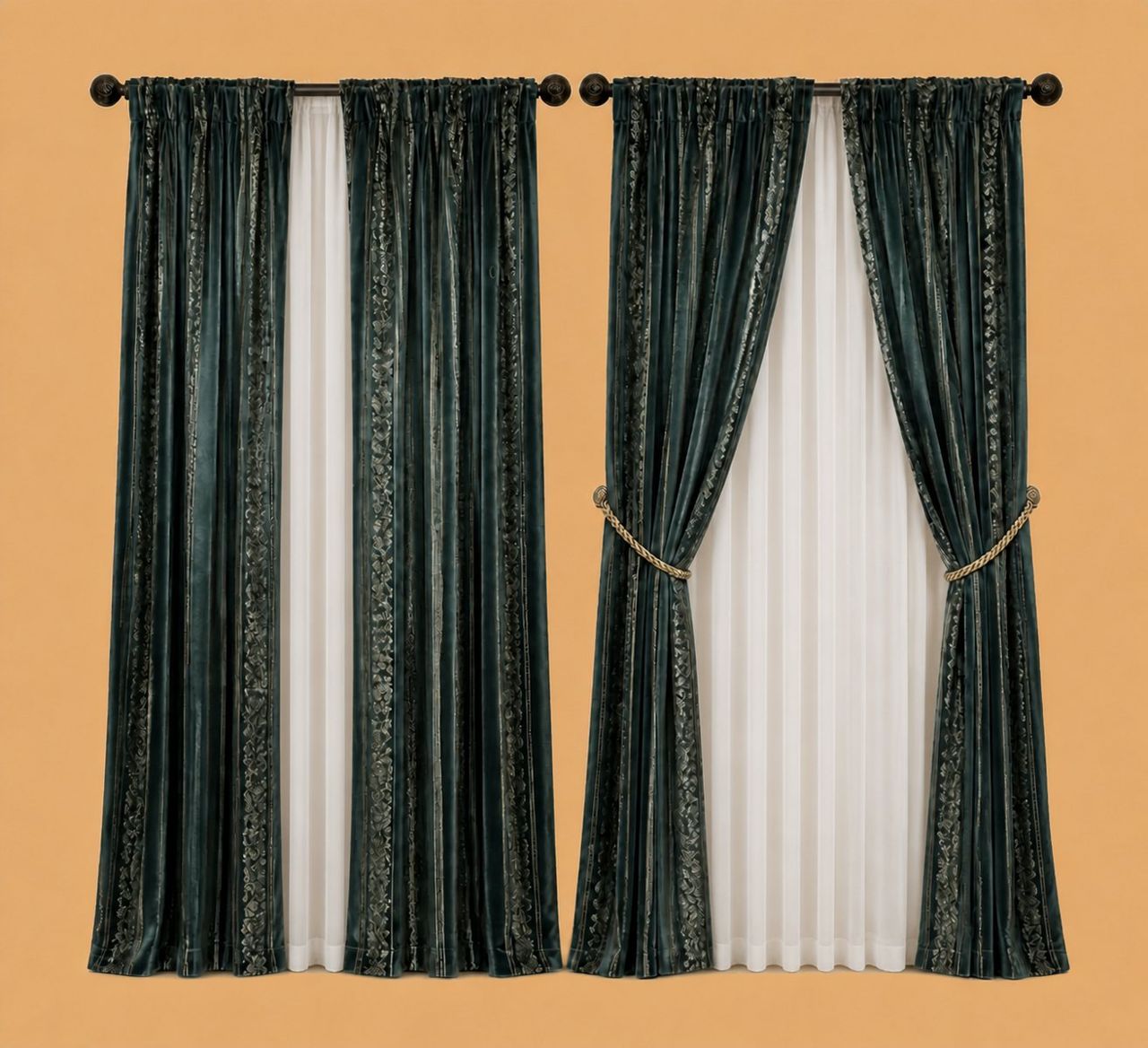Matched Teal Curtain Set by Maker unrecorded