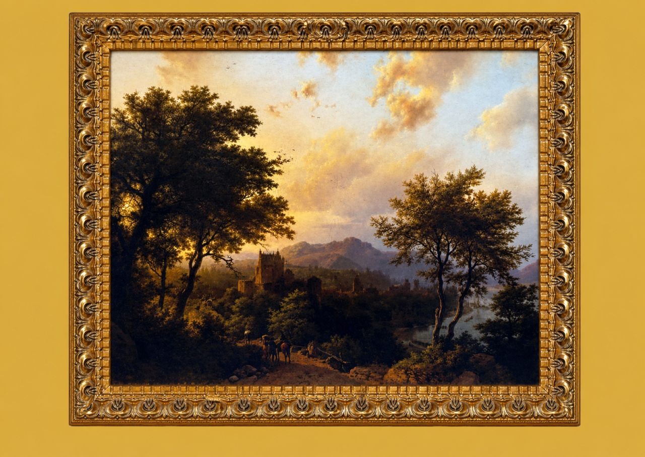 Sunset on the Rhine by Barend Cornelis Koekkoek