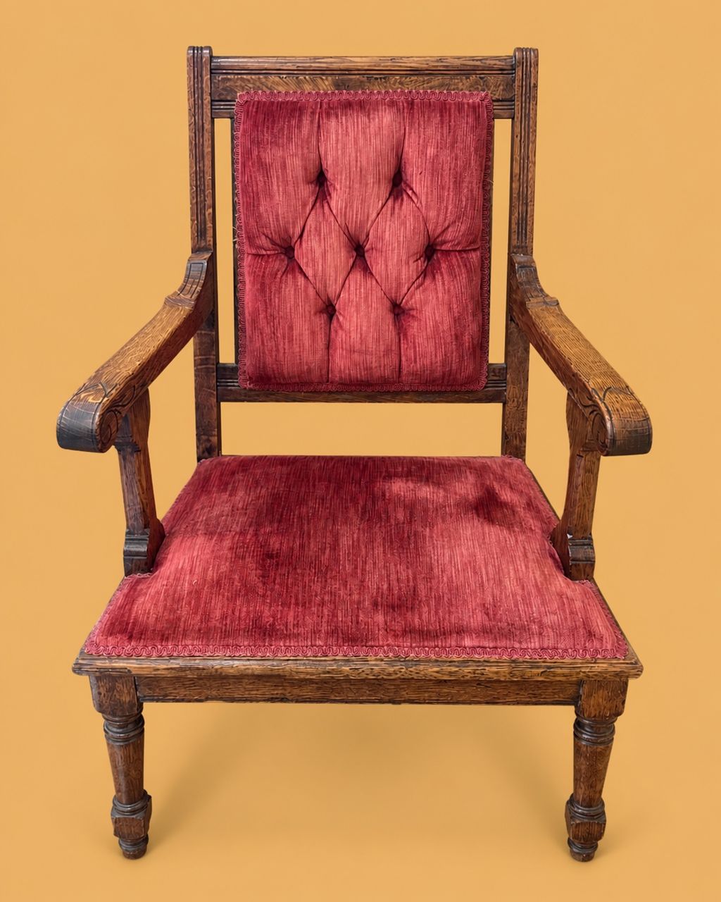 Rose-Red Tufted Armchair by Maker unrecorded