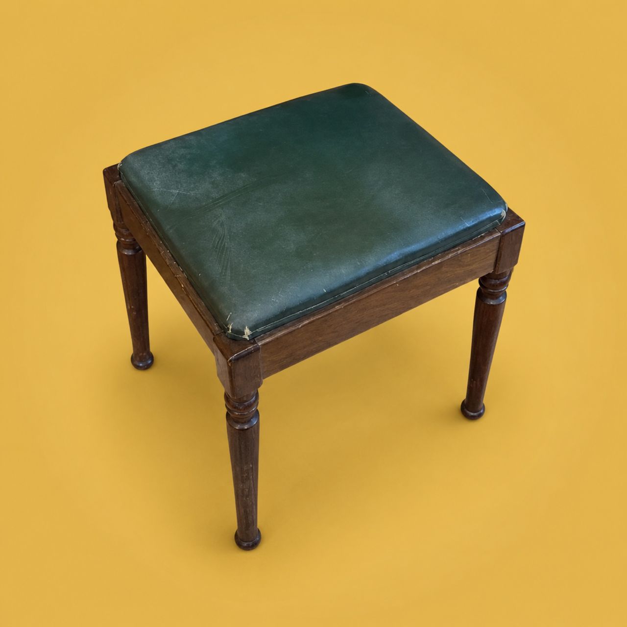 Green-Upholstered Piano Stool by Maker unrecorded