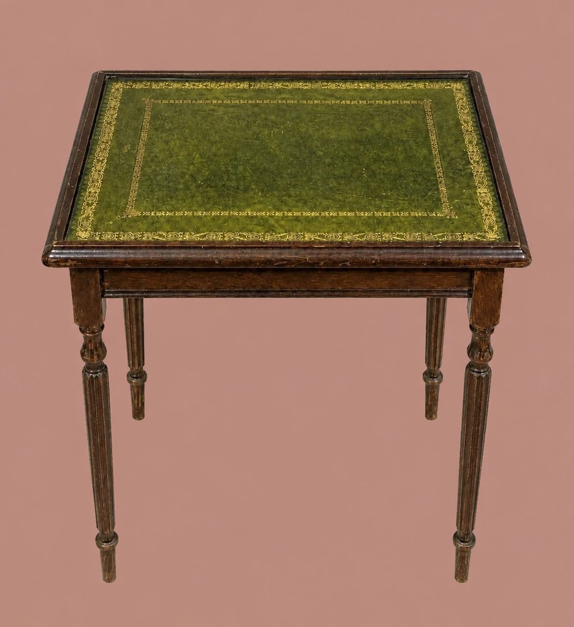 Medium Green Leather-Top Table by Maker unrecorded