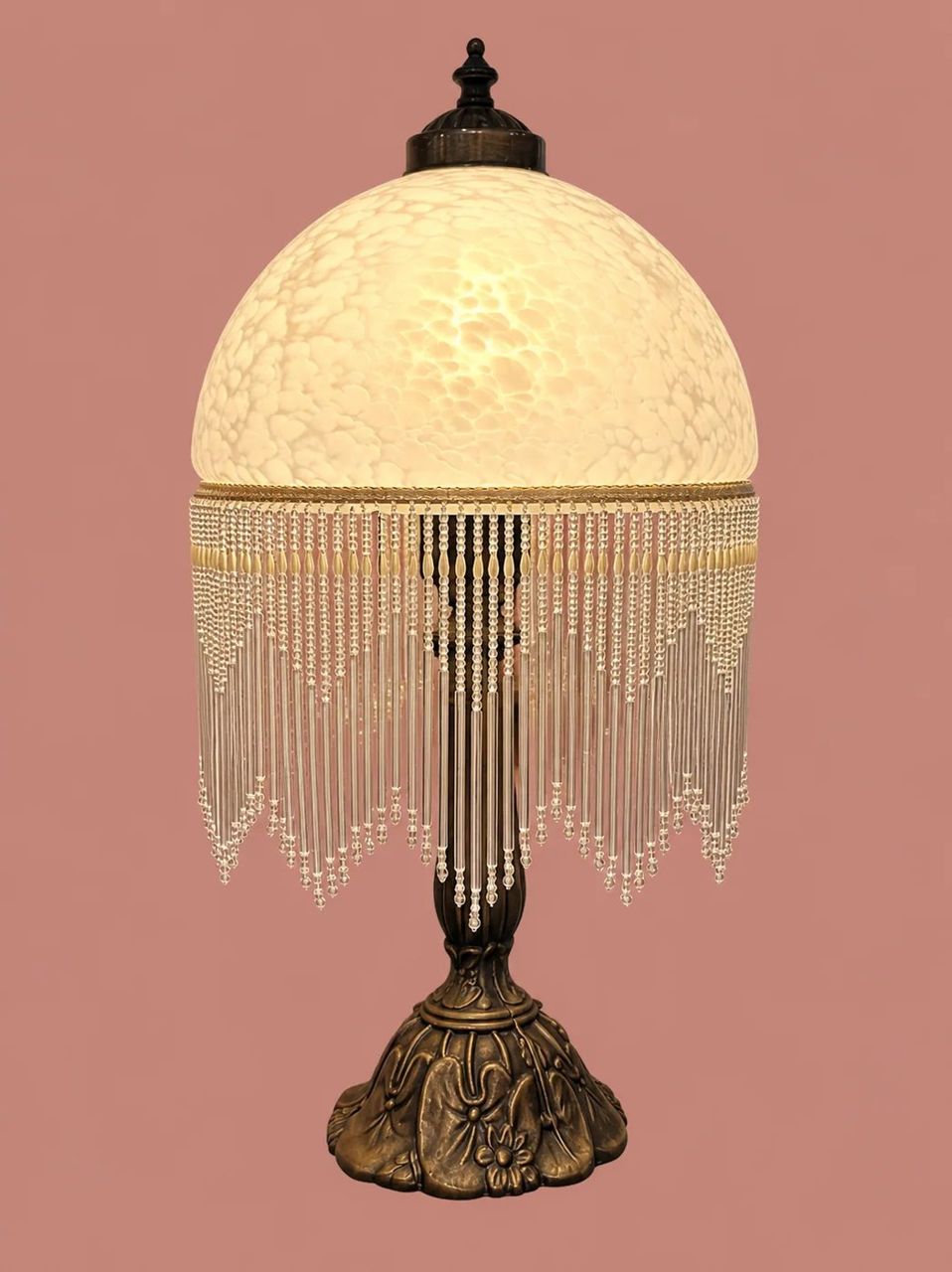 Beaded-Fringe Table Lamp by Maker unrecorded