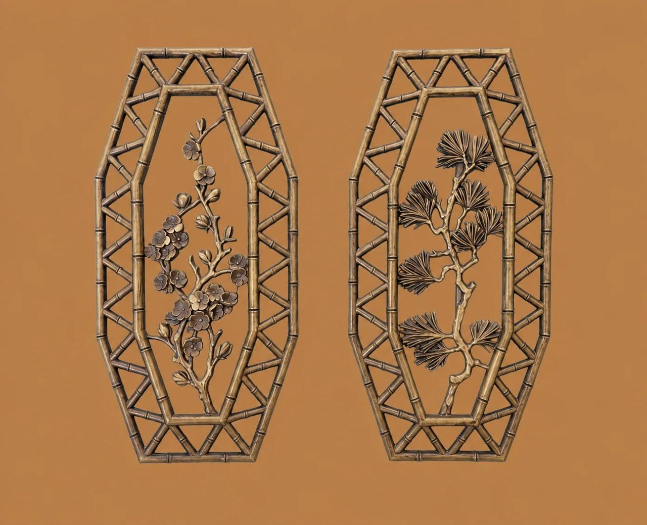 Metal Wall Plaque Pair by Maker unrecorded