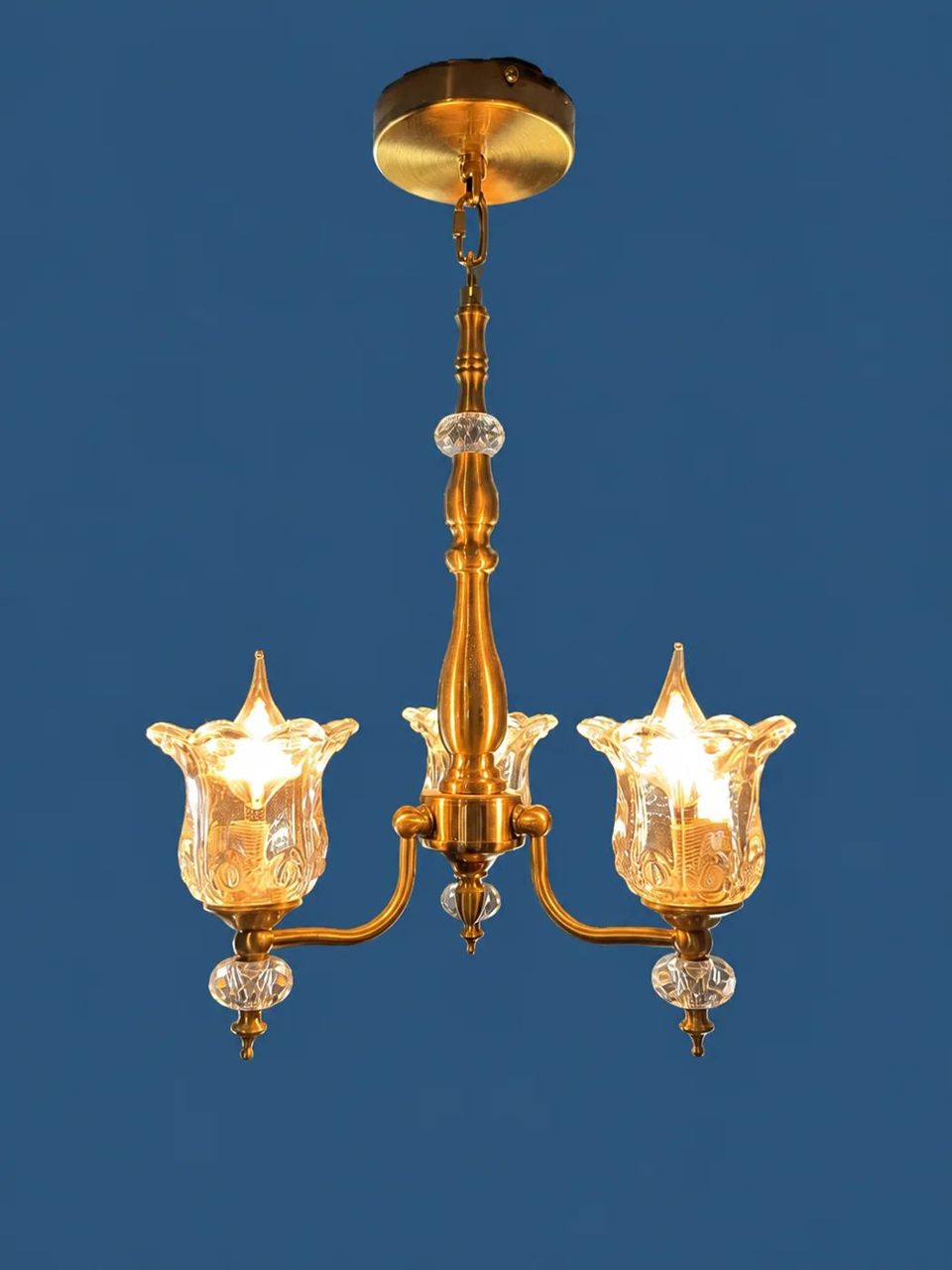 Brass and Glass Chandelier by Maker unrecorded