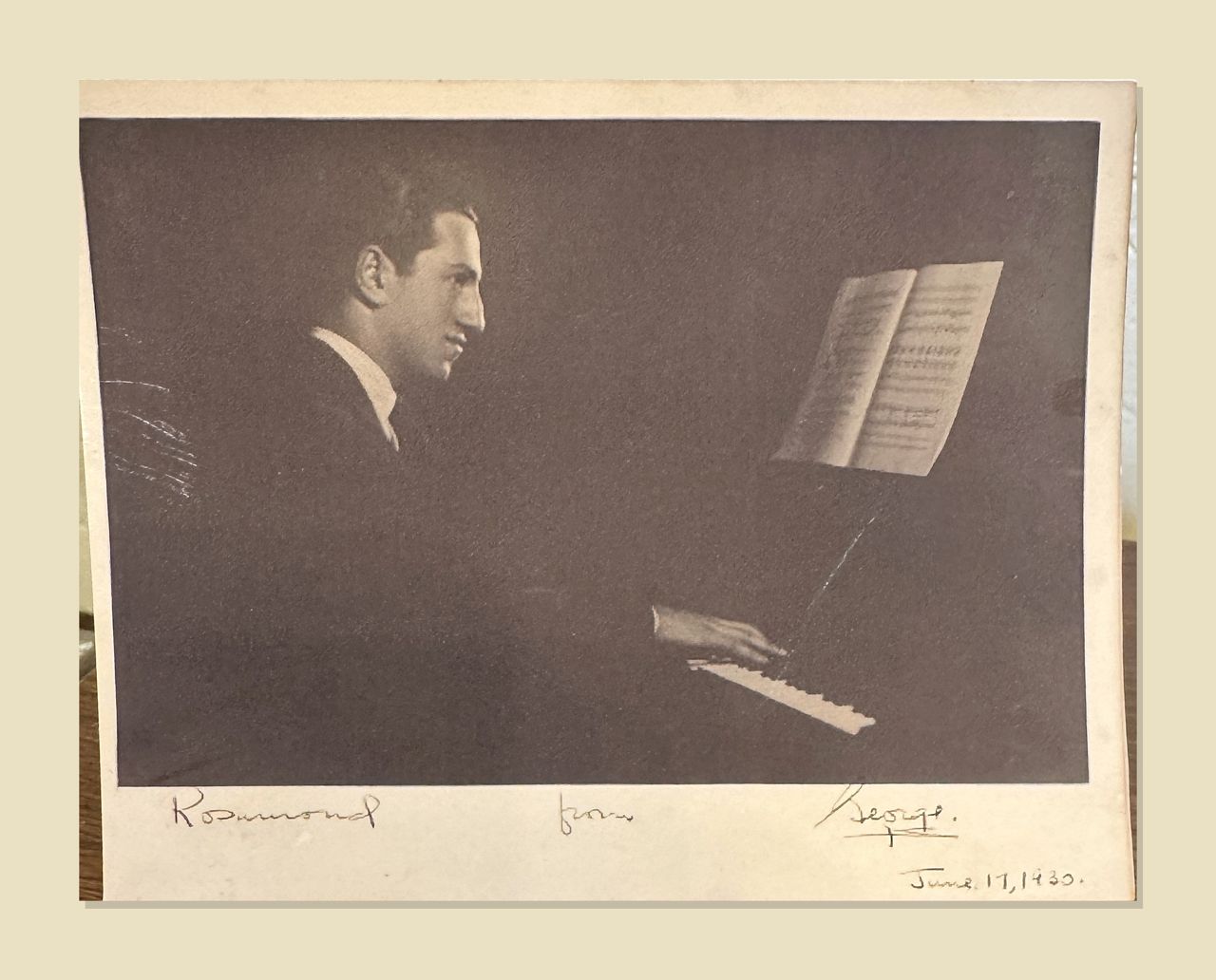 George Gershwin at the Piano, Inscribed June 17, 1930 by Photographer unrecorded
