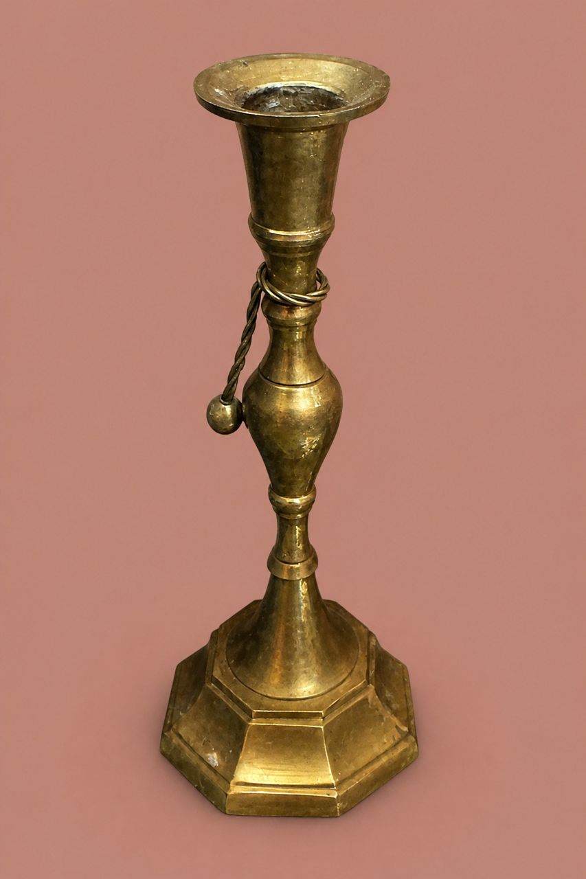 Hexagonal Brass Candlestick by Maker unrecorded
