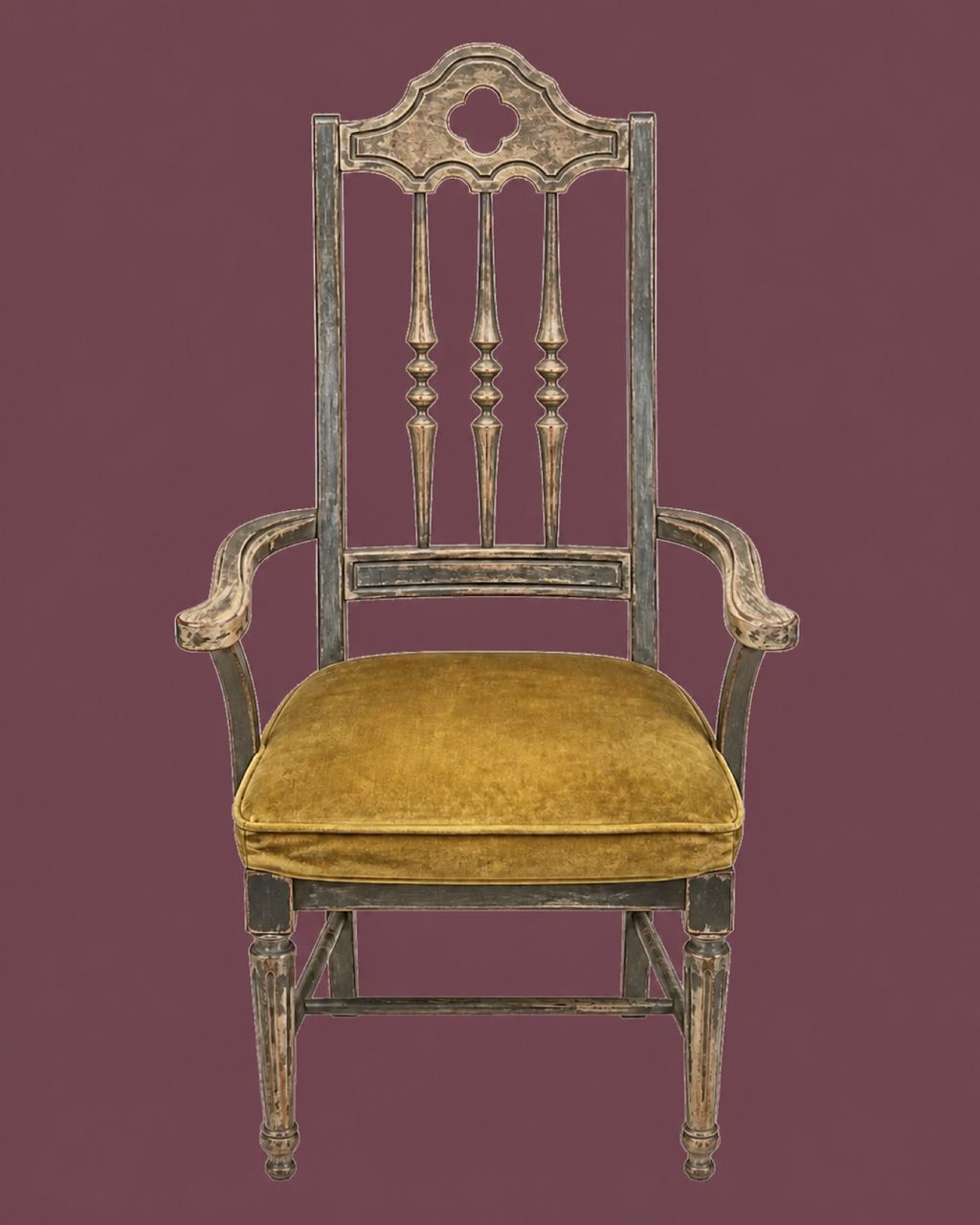 Distressed Spindle-Back Armchair by Maker unrecorded