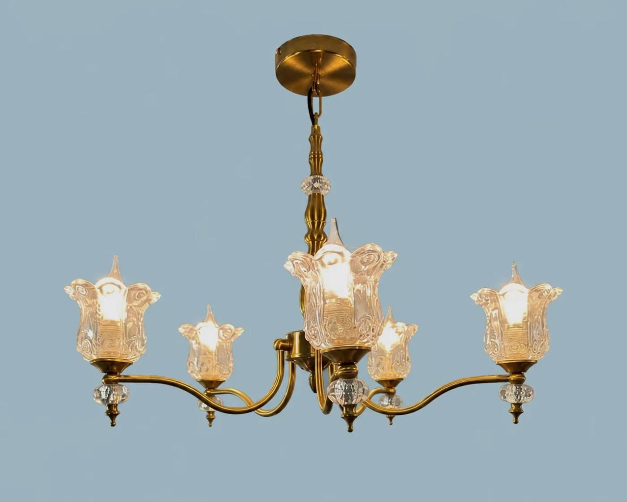 Floral Glass Chandelier by Maker unrecorded