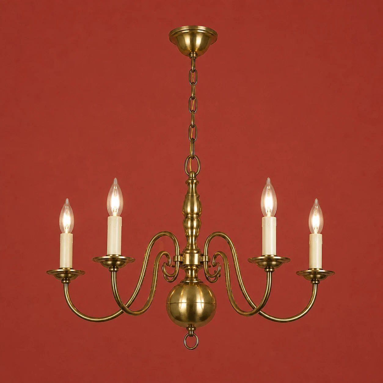 Brass Scroll-Arm Chandelier by Maker unrecorded