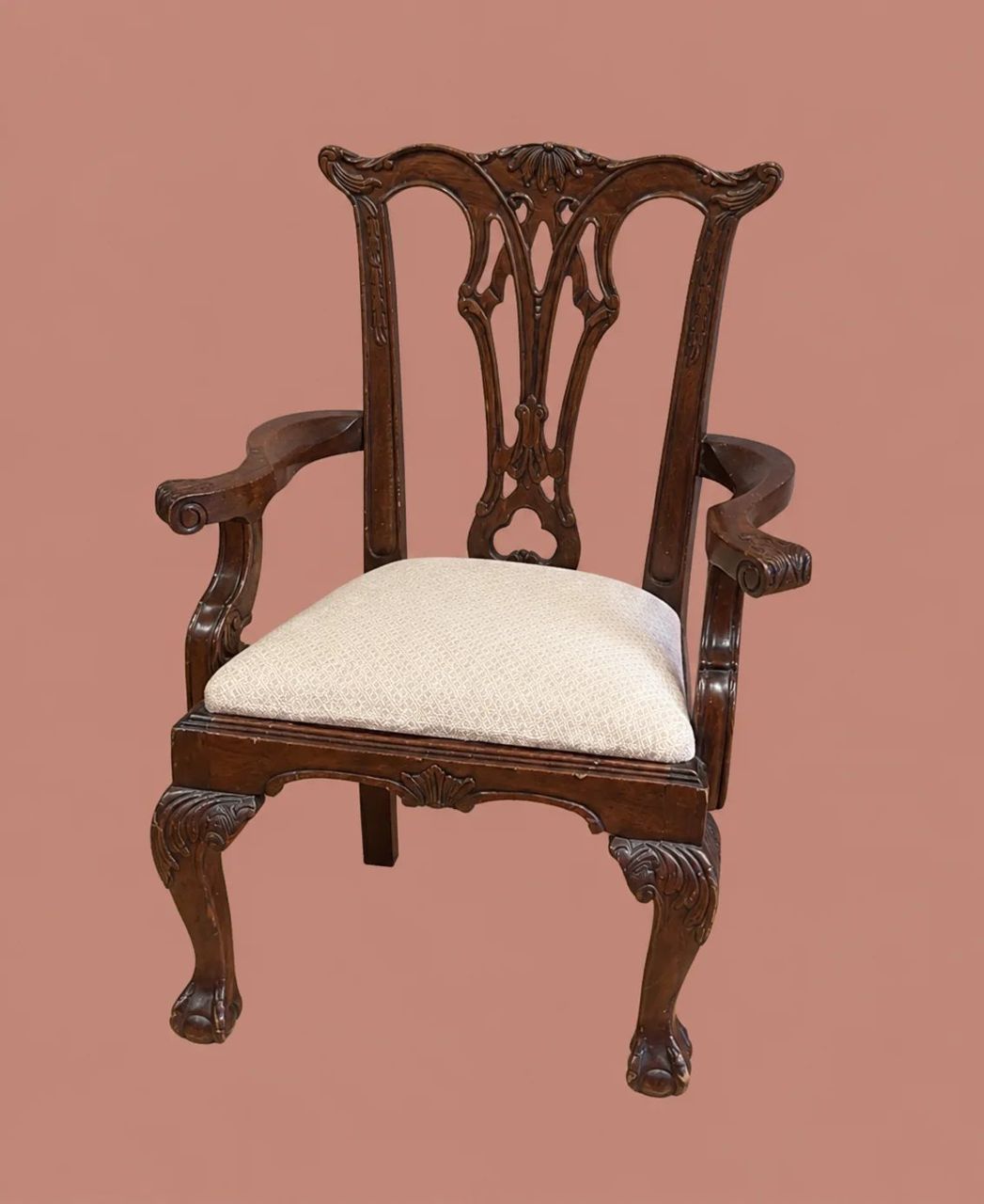Carved Open-Back Armchair by Maker unrecorded